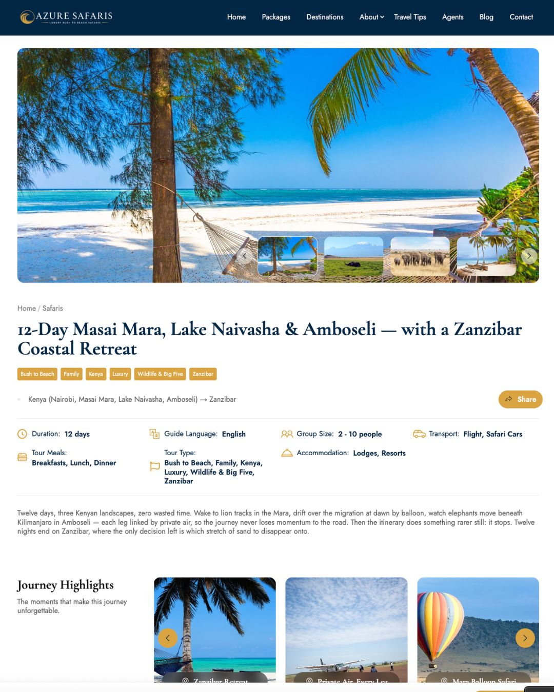 Azure Safaris Tour page